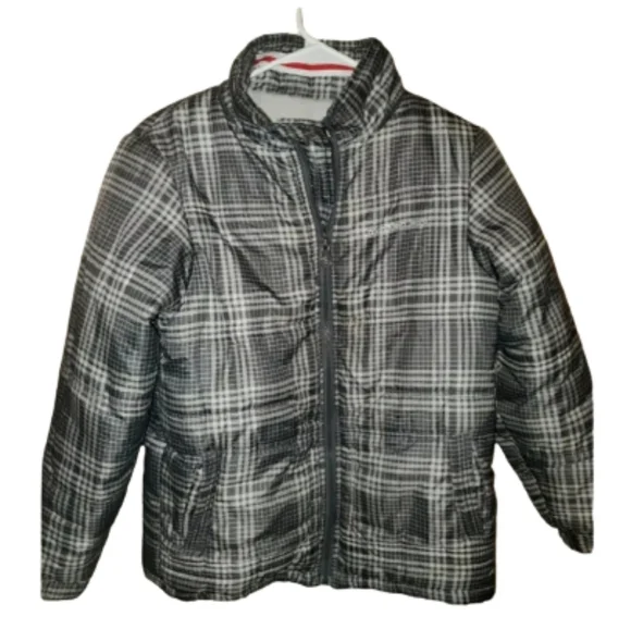 Calvin Klein Boys Fleece Lined Puffer Coat Winter Coat Gray & Black Plaid Medium - Picture 2 of 8
